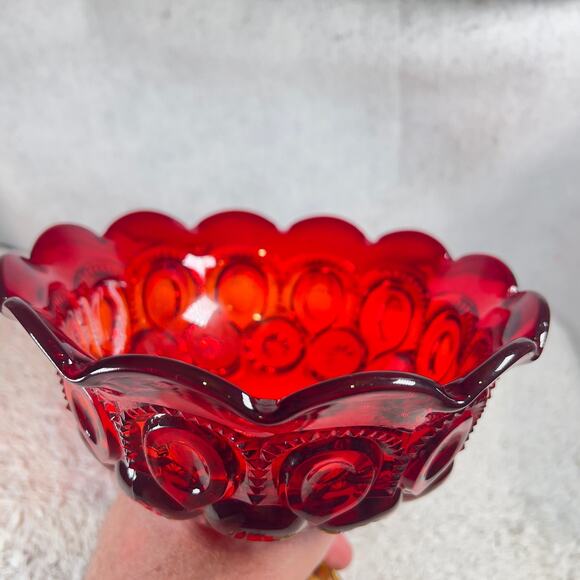 L E Smith Vintage Victorian Amberina Carnival Glass Compote Bowl Amber Red Fruit - Picture 11 of 16